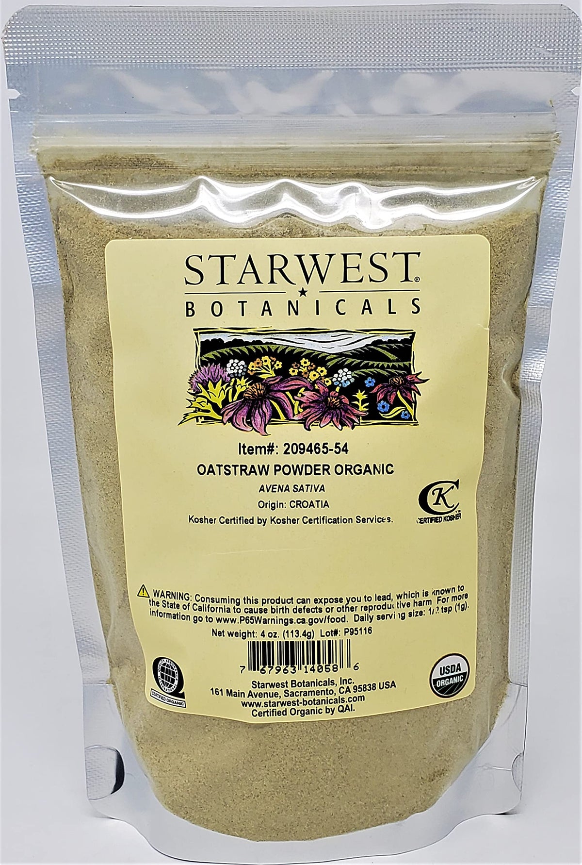 Starwest Botanicals Poudre de Foin d'Avoine Bio 118g vue avant