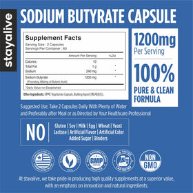 STAYALIVE Butyrate de Sodium 1200mg capsules végétariennes