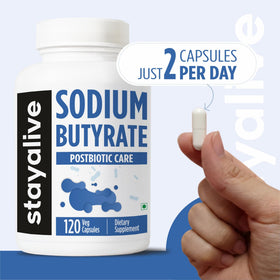 STAYALIVE Butyrate de Sodium 1200mg vue de l'arrière de la bouteille