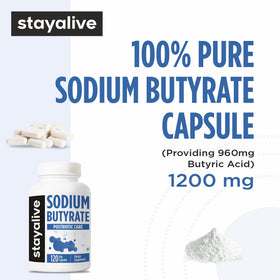 STAYALIVE Butyrate de Sodium 1200mg vue latérale de la bouteille