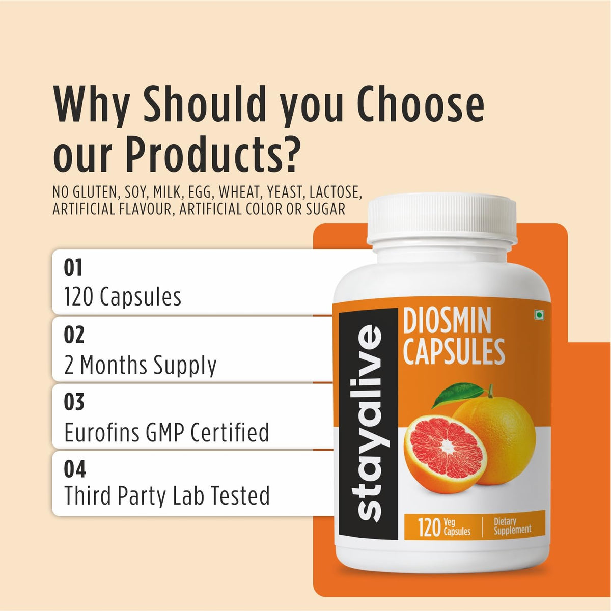 STAYALIVE Diosmine 1000mg Capsules avec fruits d'agrumes
