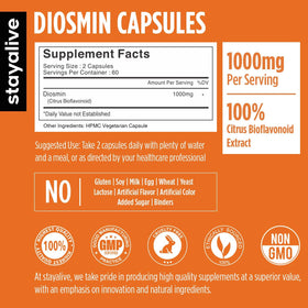 STAYALIVE Diosmine 1000mg Capsules côté avec étiquette