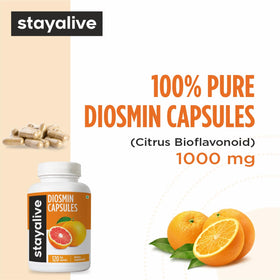 STAYALIVE Diosmine 1000mg Capsules ouvertes montrant la taille