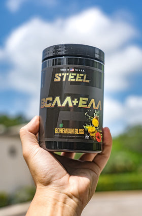 Steel Supplements BCAA EAA en poudre 408g vue de côté