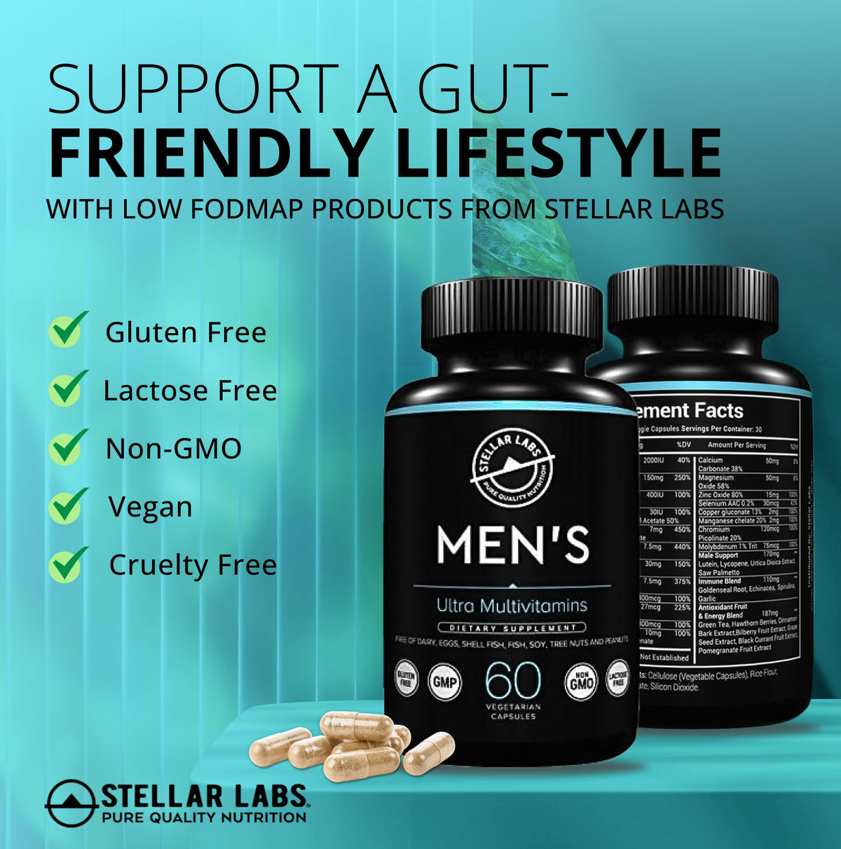 Stellar Labs Multivitamines Végétaliennes pour Hommes, vue de côté