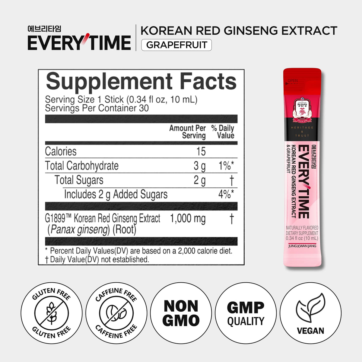 Stick d'extrait de ginseng rouge coréen JUNG KWAN JANG ouvert