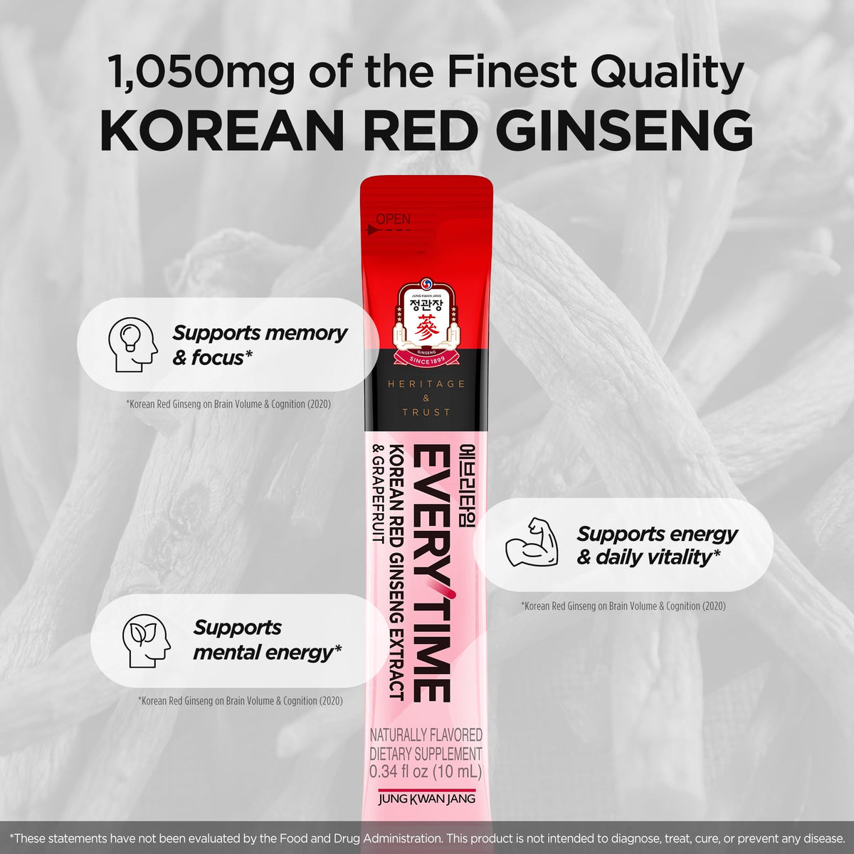 Stick d'extrait de ginseng rouge coréen JUNG KWAN JANG sur une table