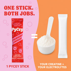 Stick de créatine effervescente PyCey à côté d'un verre d'eau