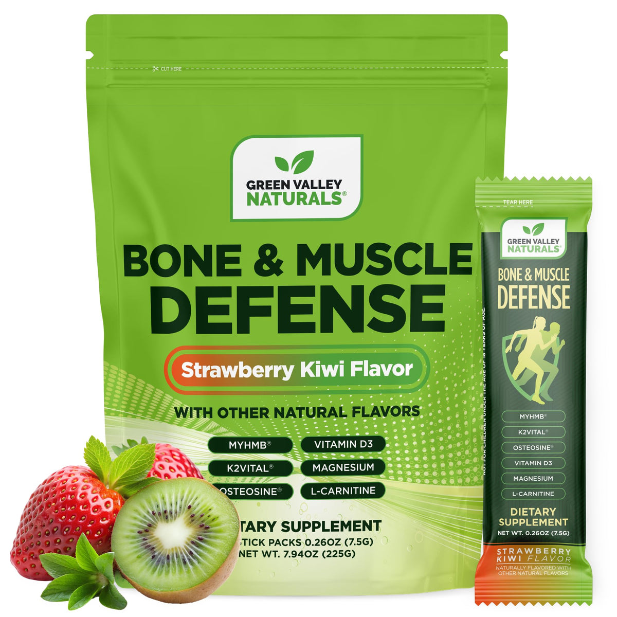 Stick de Défense Os & Muscles de GREEN VALLEY NATURALS, paquet de 30 sachets