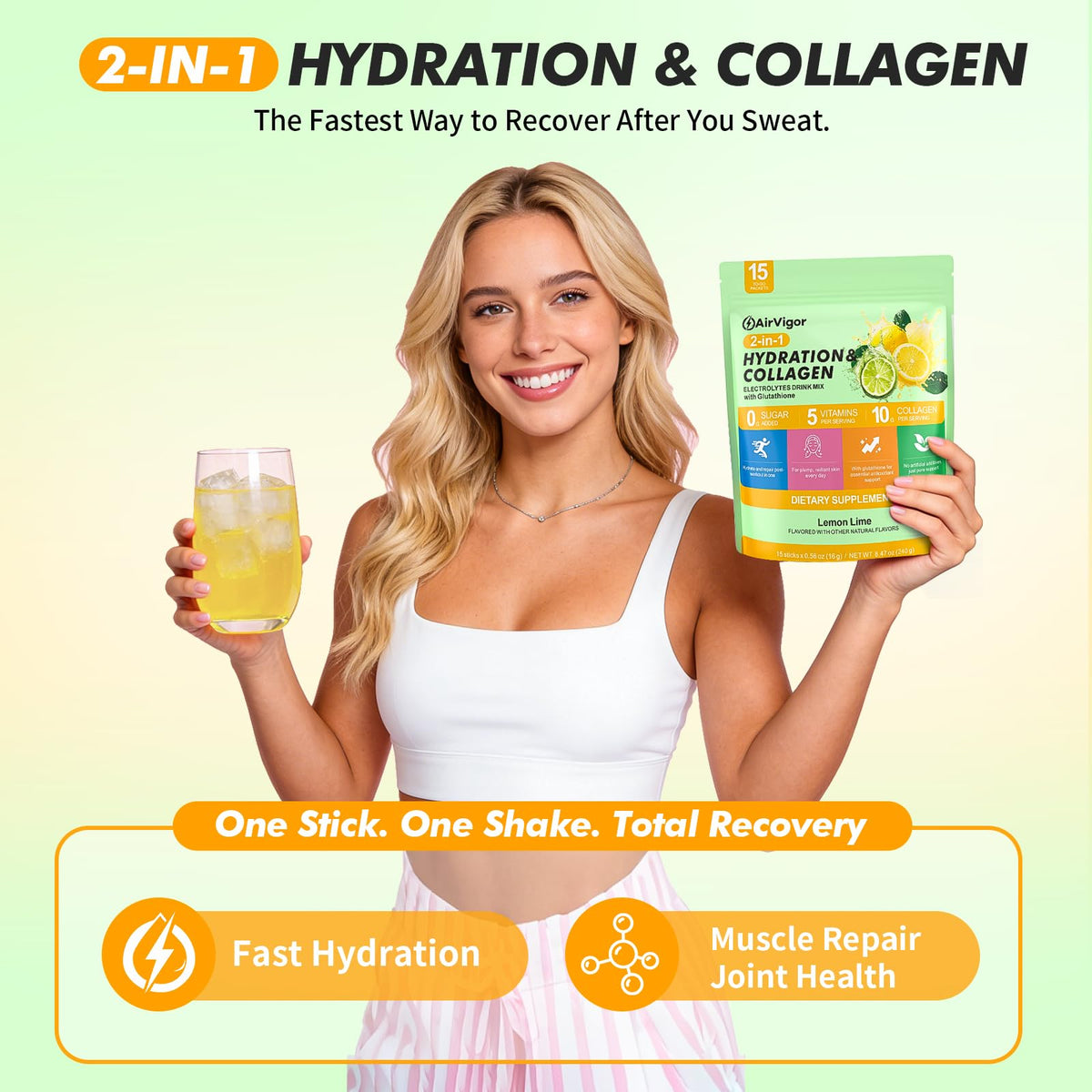 Stick de poudre d'électrolytes au collagène AirVigor avec mélange citron-lime