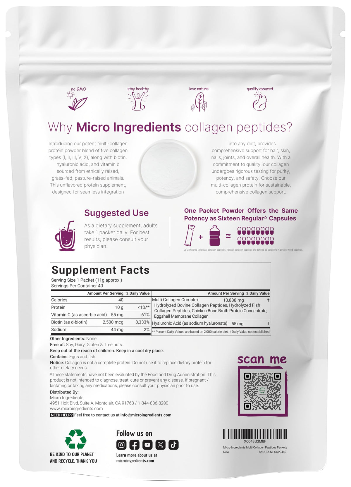 Stick de poudre de collagène Micro Ingredients ouvert montrant la poudre