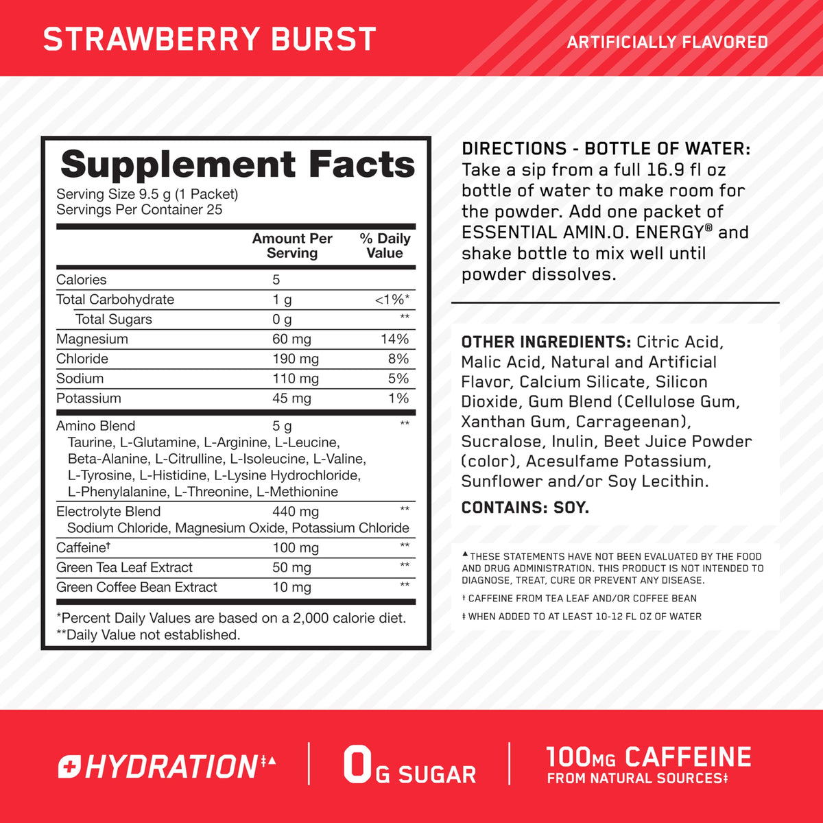 Stick pack Amino Energy au goût fraise avec bouteille d'eau