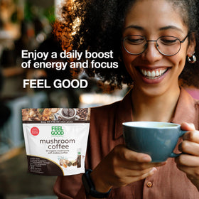 Stick pack de café FEEL GOOD à côté d'une tasse de café