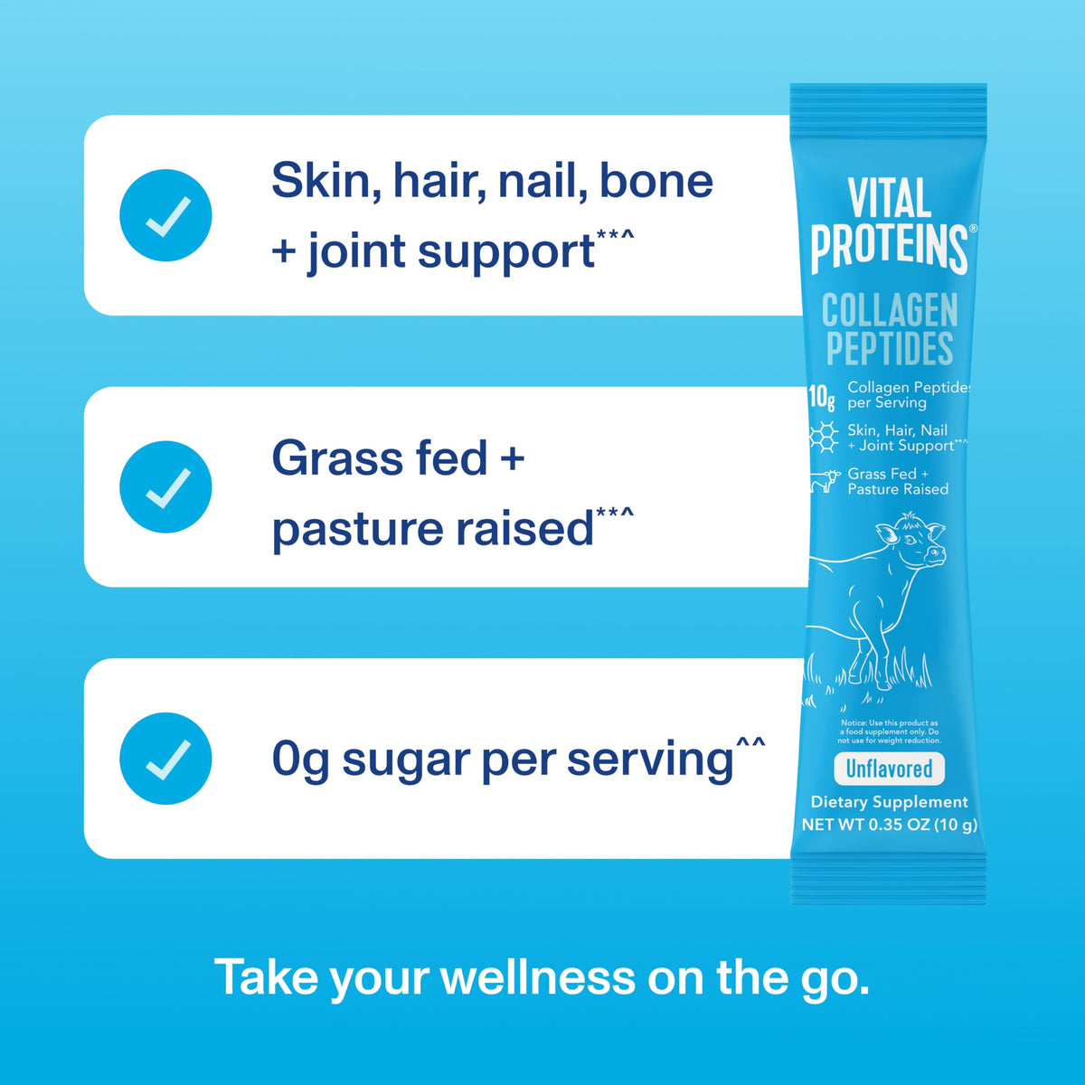 Stick Pack de collagène Vital Proteins ouvert