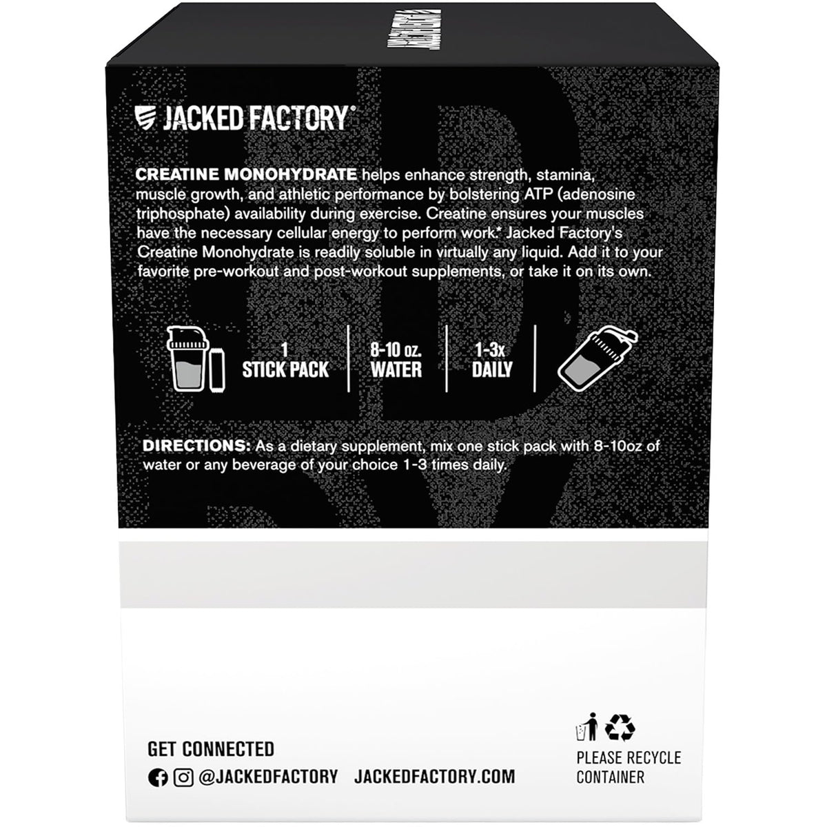 Stick pack de créatine Jacked Factory sur une table