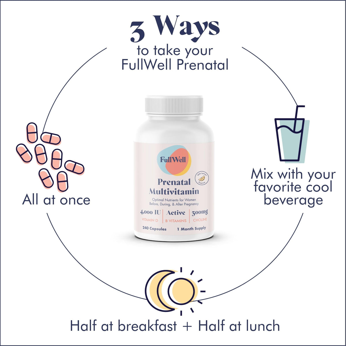 Stick pack de multivitamines prénatales dans une main