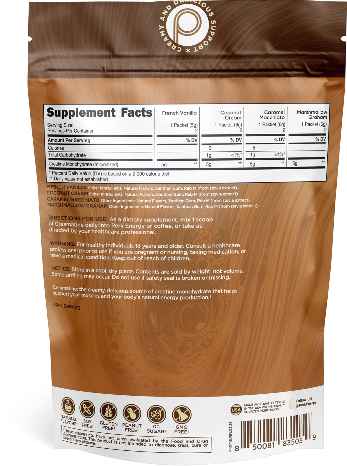 Stick pack de Perk Creamatine saveur Caramel Macchiato