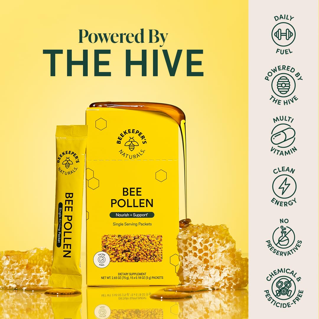 Stick pack de pollen d'abeille brut Beekeeper's Naturals avec étiquette
