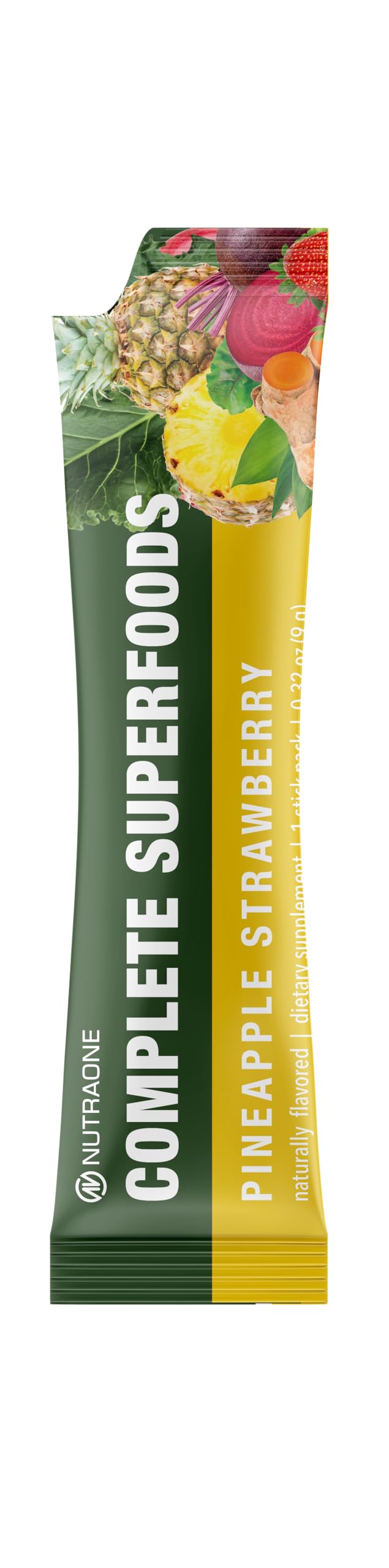 Stick pack NutraOne ouvert montrant la poudre