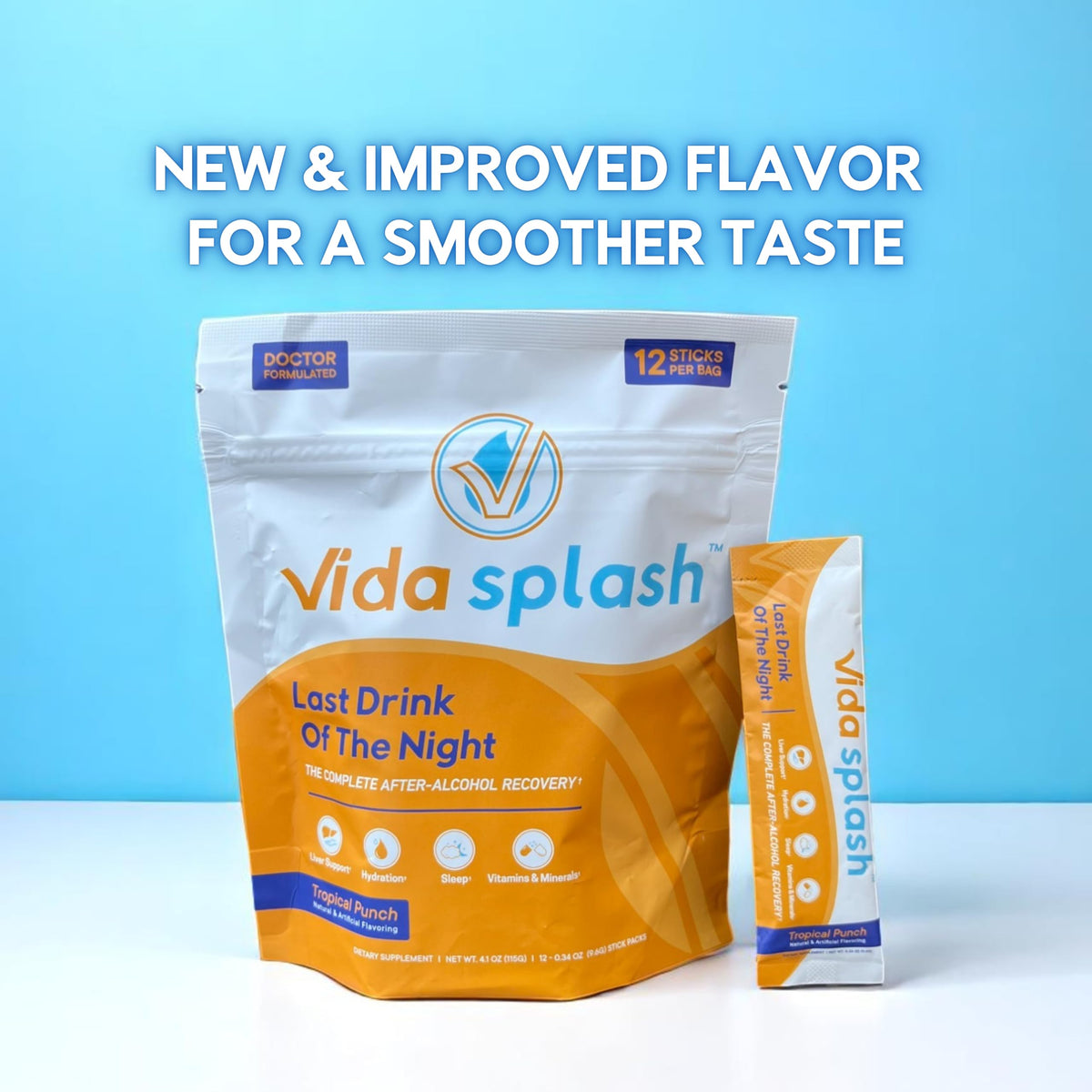 Stickpack de Vida Splash, saveur Tropical Punch, en gros plan