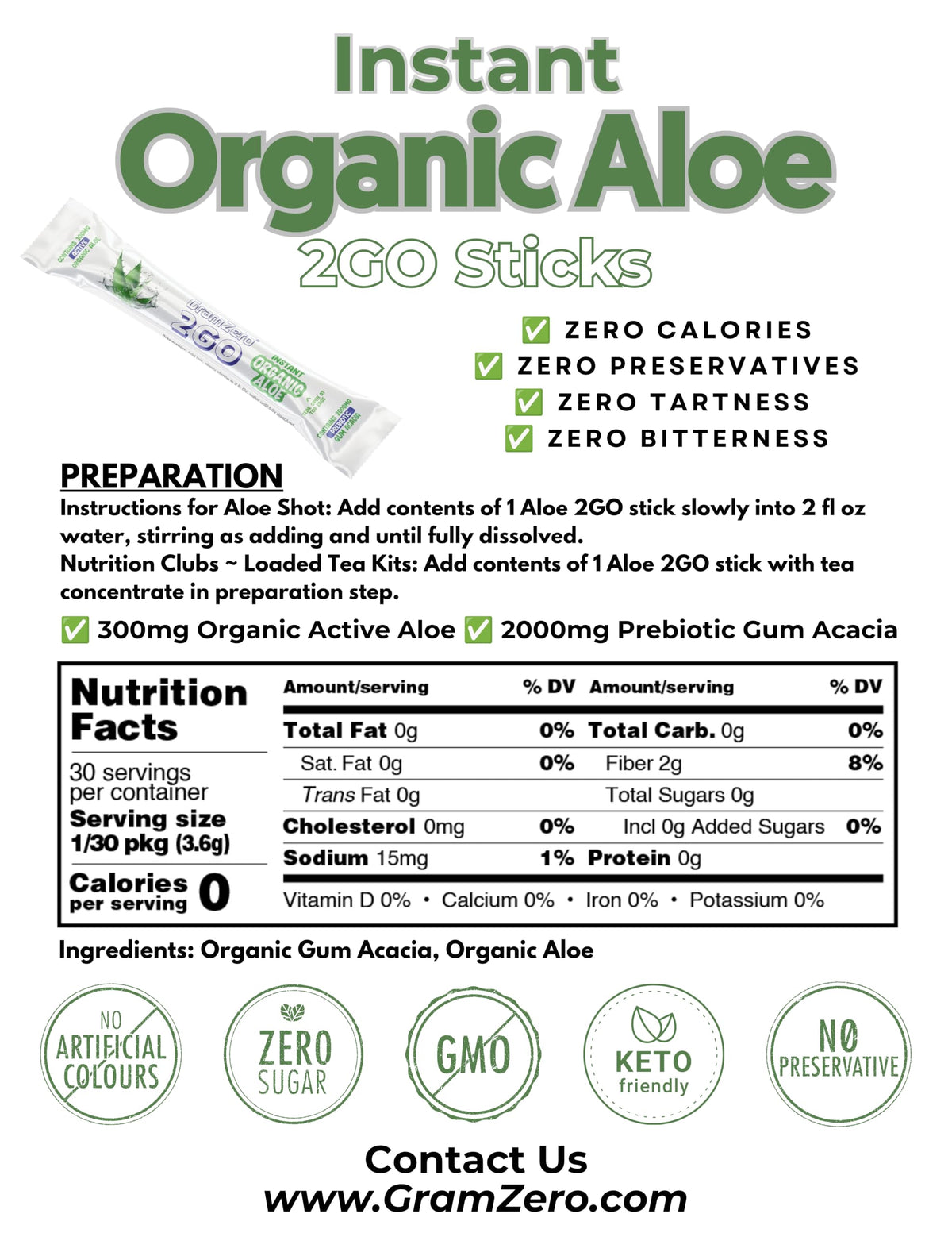 Sticks Aloe Vera GramZero 2GO sur un plan de travail