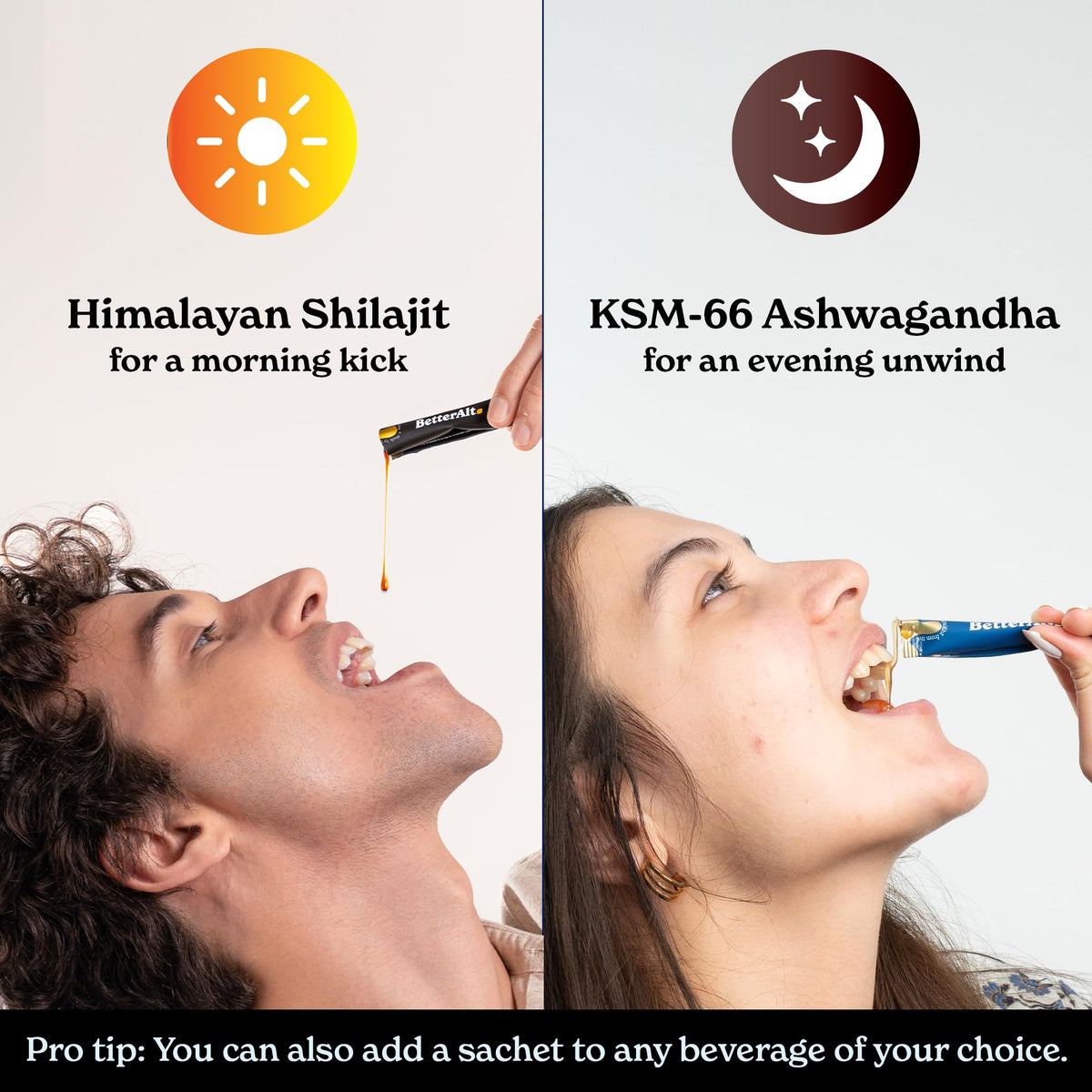 Sticks de miel Ashwagandha et Shilajit de Better Alt en situation de consommation