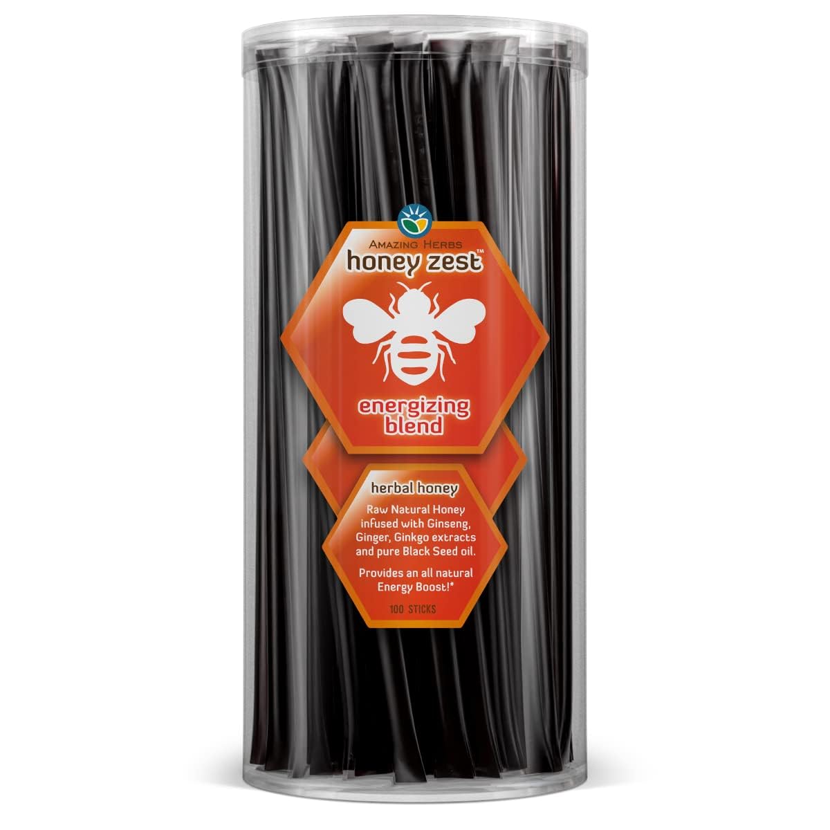 Sticks de miel naturel Amazing Herbs avec huile de graine noire, paquet de 100 unités