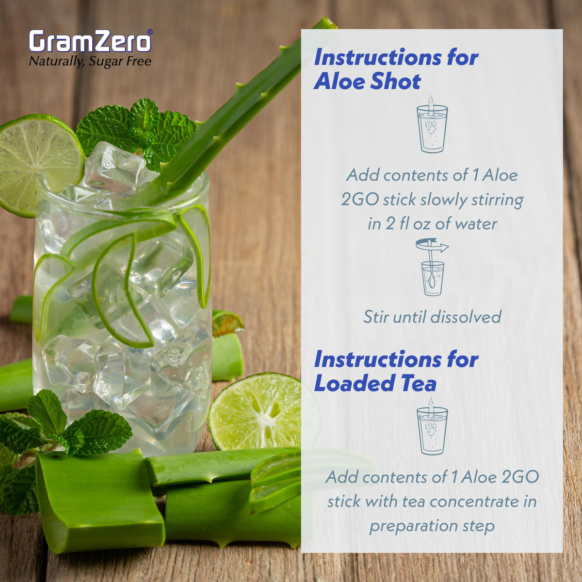 Sticks GramZero 2GO Aloe Vera accompagnés d'autres compléments