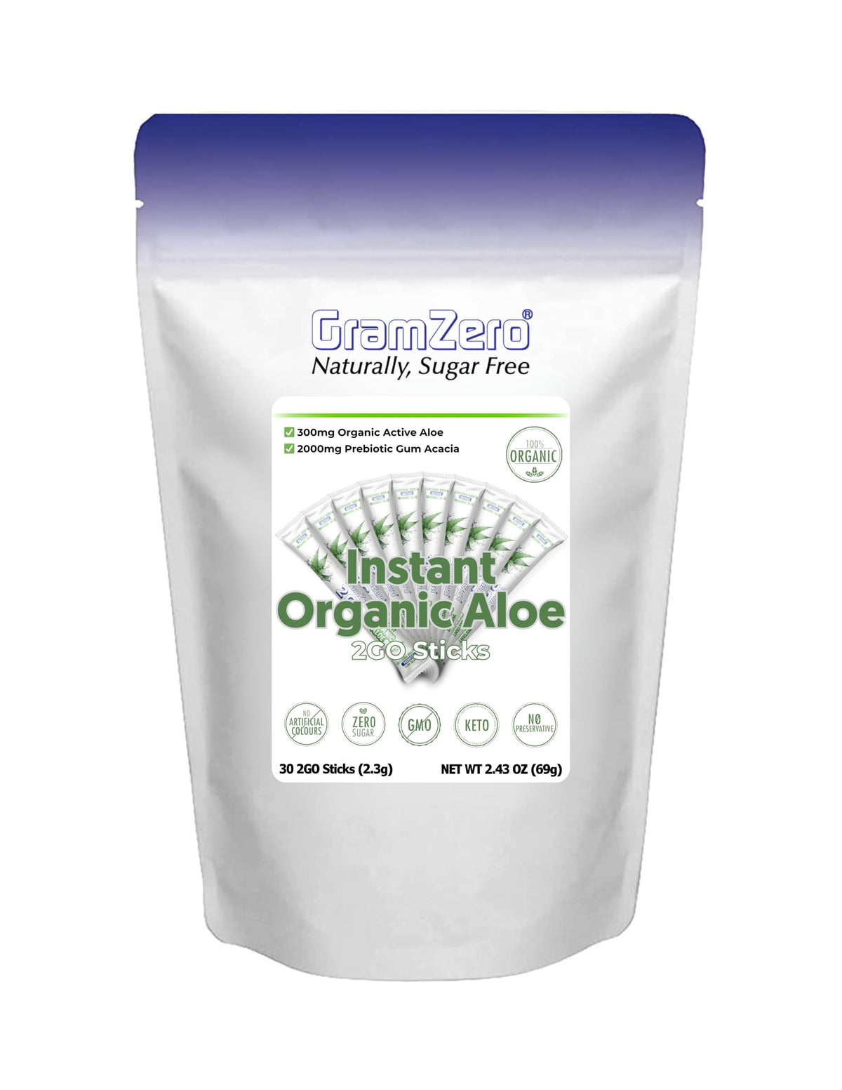 Sticks GramZero 2GO Aloe Vera en poudre vue de face