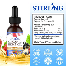 STIRLING Huile de Graines de Chanvre Bio 4000mg à côté de fruits frais