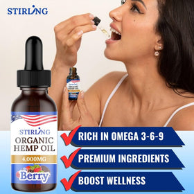 STIRLING Huile de Graines de Chanvre Bio 4000mg présentation avec baies