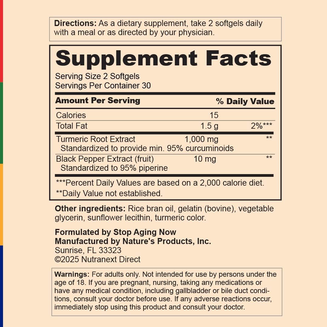 Stop Aging Now Curcumin 1000 mg gélules avec boîte