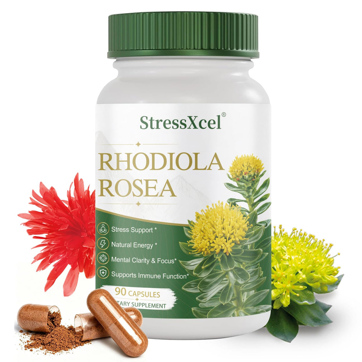 StressXcel Rhodiola Rosea 90 capsules, vue de face