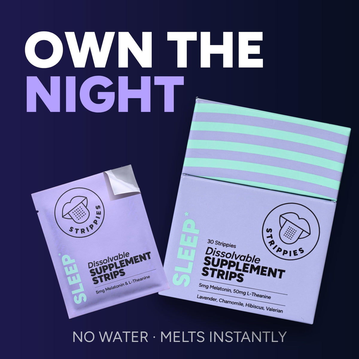 STRIPPIES bandes de sommeil dissolvables 5mg Melatonin présentation des bandes
