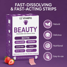 Strips de beauté EZ VITAMINS sur une table en bois