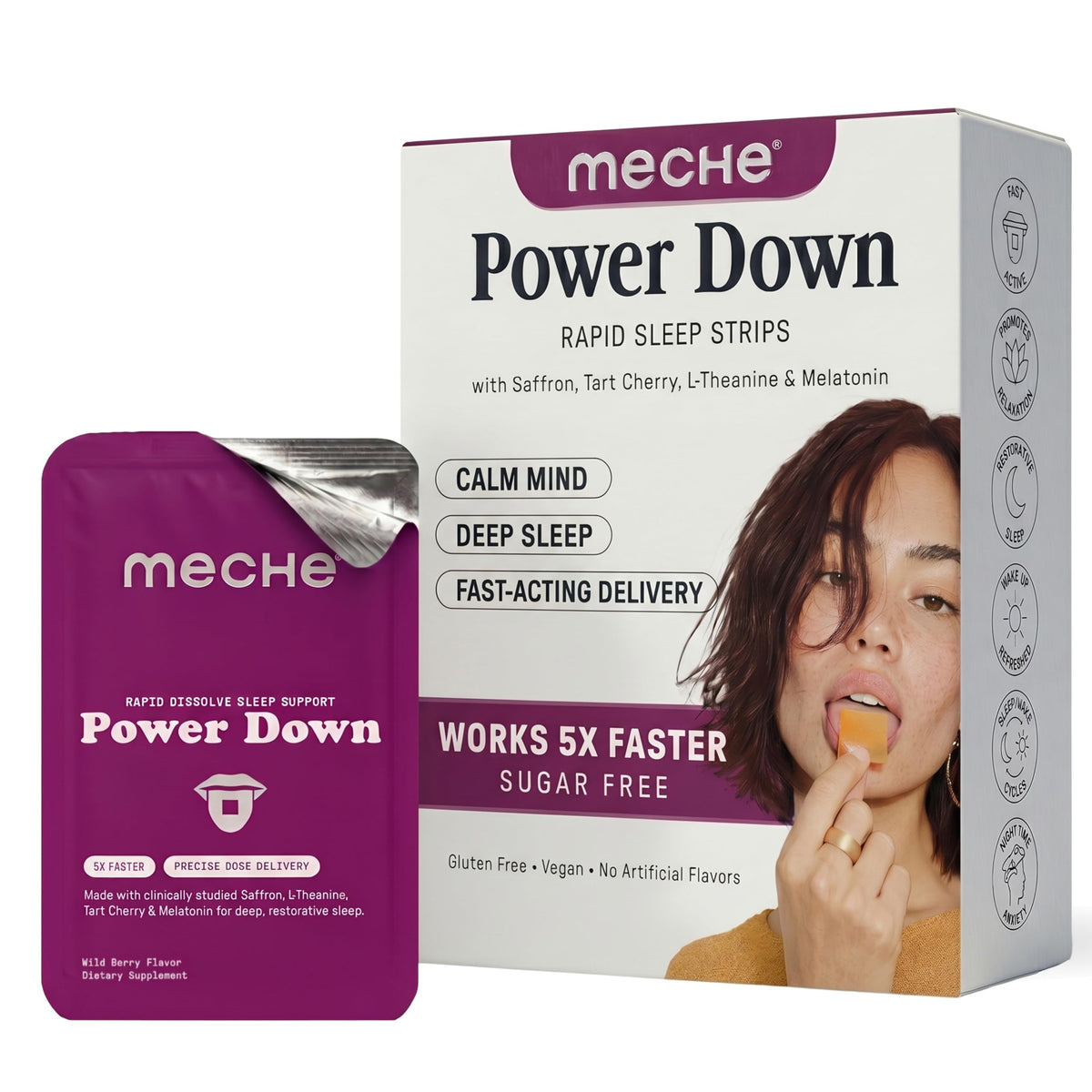 Strips de sommeil Meche Power Down™ au goût de baies sauvages, boîte de 30 unités