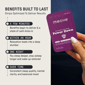Strips de sommeil Meche Power Down™ en train de se dissoudre sur la langue