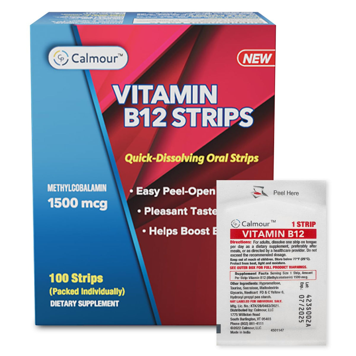 Strips de vitamine B12 CALMOUR paquet de 100 unités