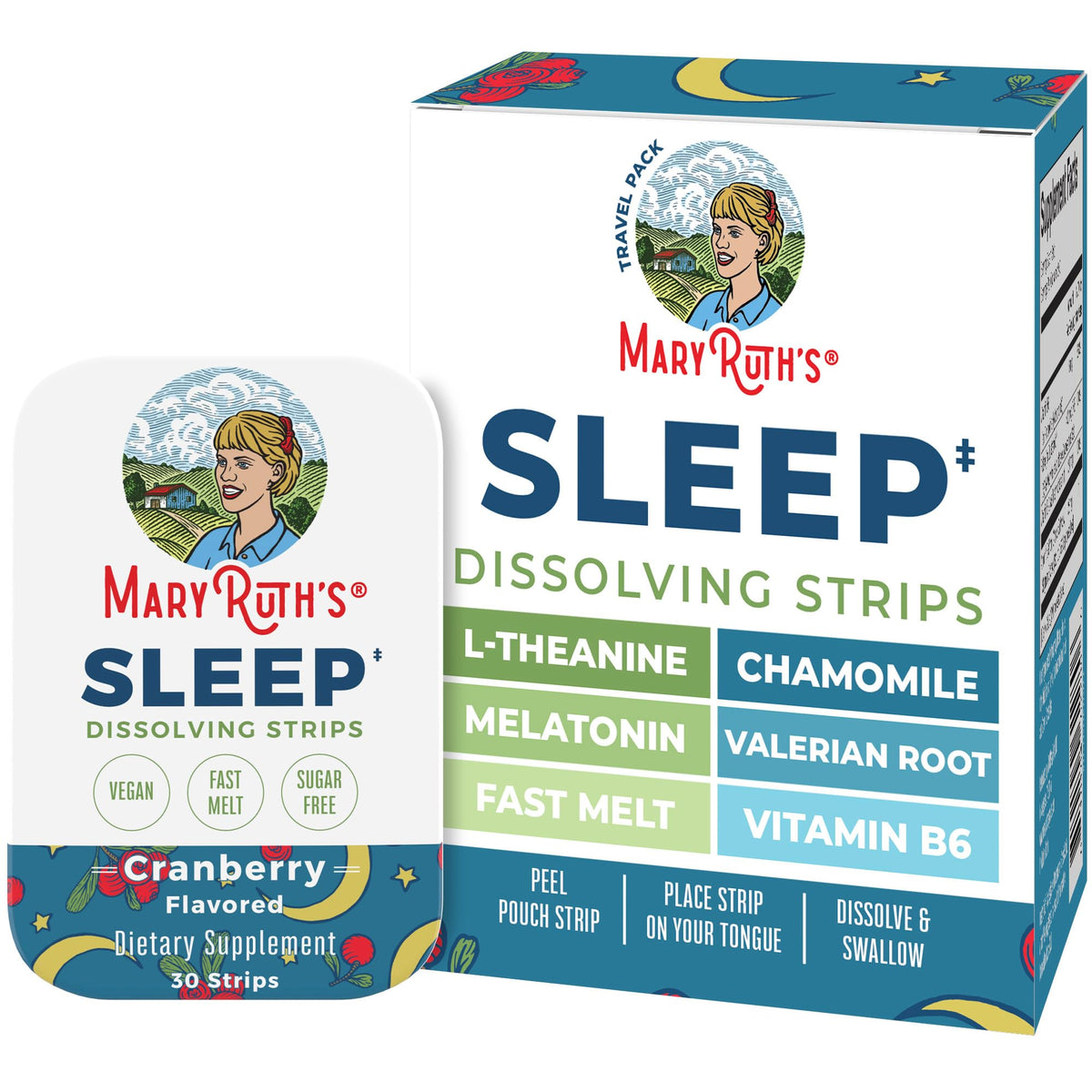 Strips dissolvants pour le sommeil MARYRUTH'S en boîte de 30 unités
