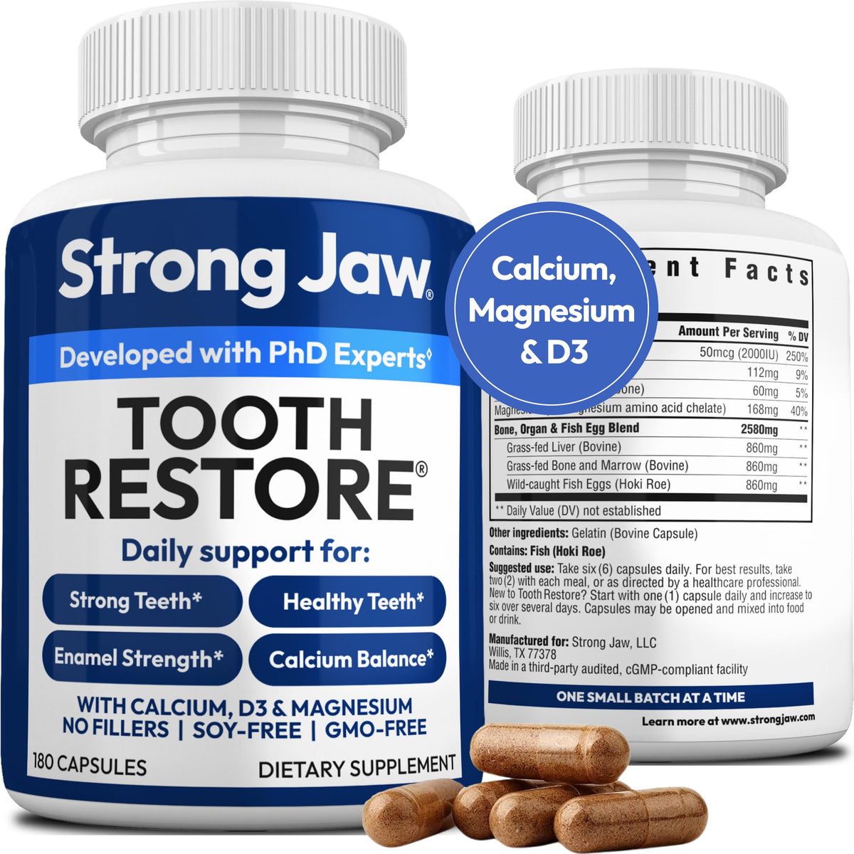 Strong Jaw Complément Alimentaire Dents Gencives 180 Capsules - avant