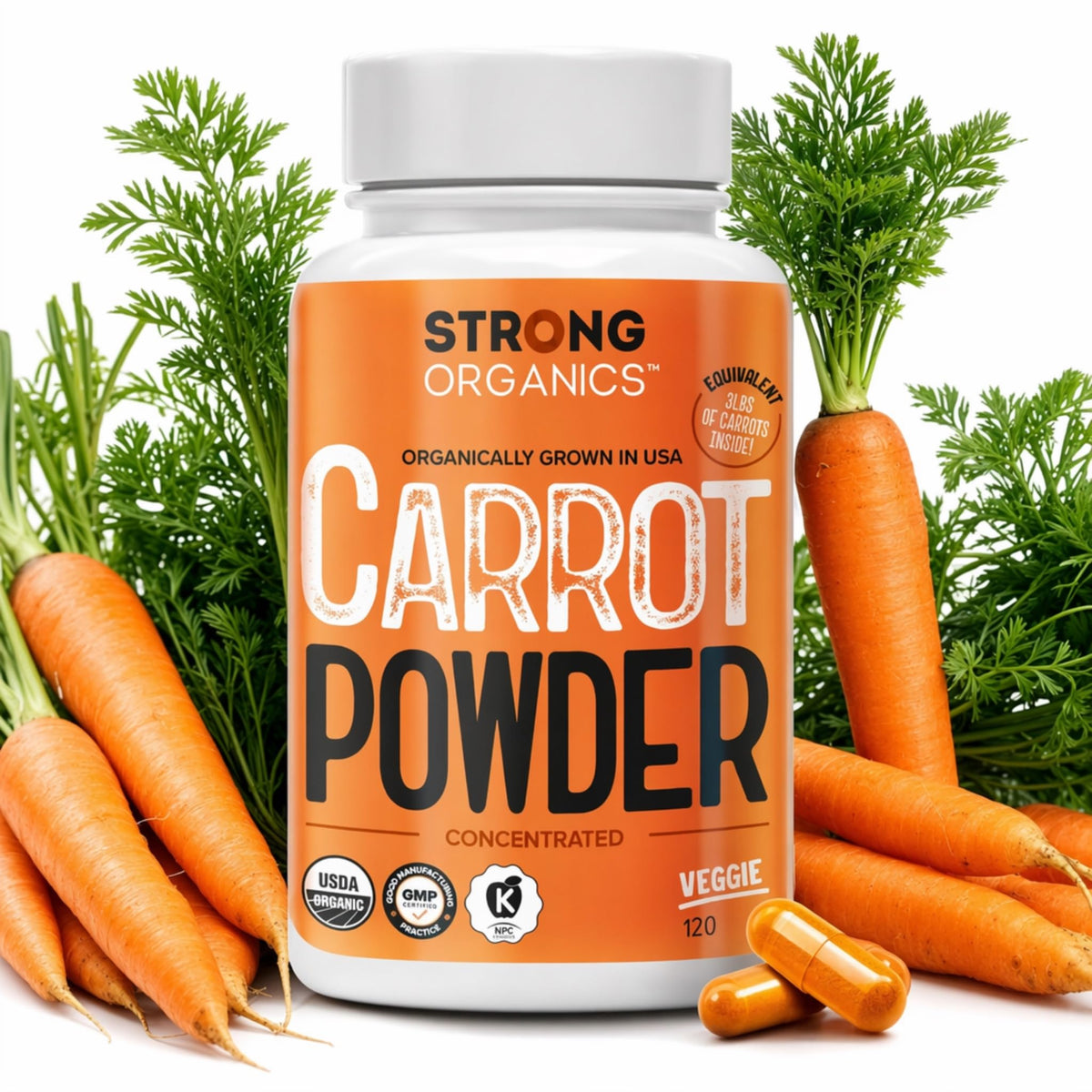 Strong Organics Poudre de Jus de Carotte Crue Capsules 120 Compresse