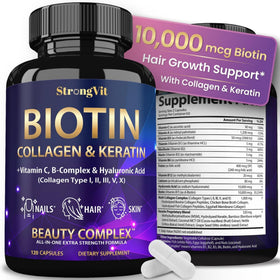 StrongVit Biotine 10000 mcg flacon de 120 capsules vue de face