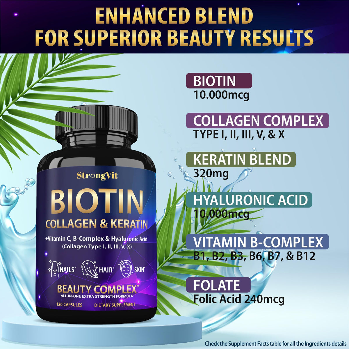 StrongVit Biotine capsules sur une table en bois