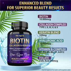 StrongVit Biotine capsules sur une table en bois