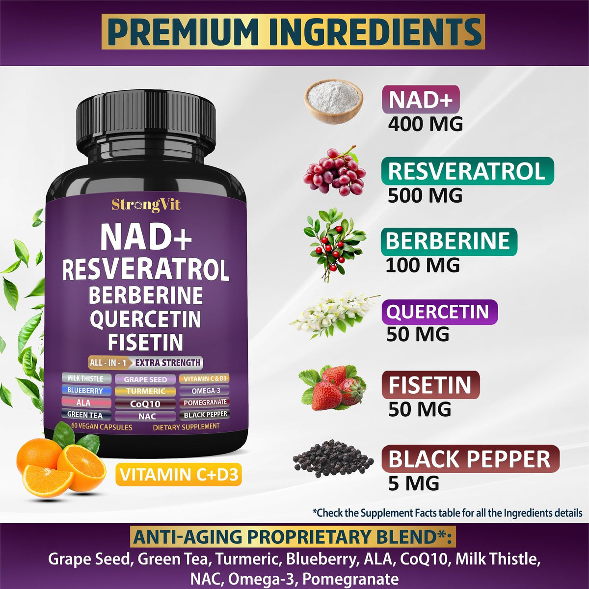 StrongVit capsules de Resvératrol sur fond blanc