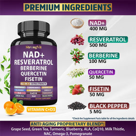 StrongVit capsules de Resvératrol sur fond blanc