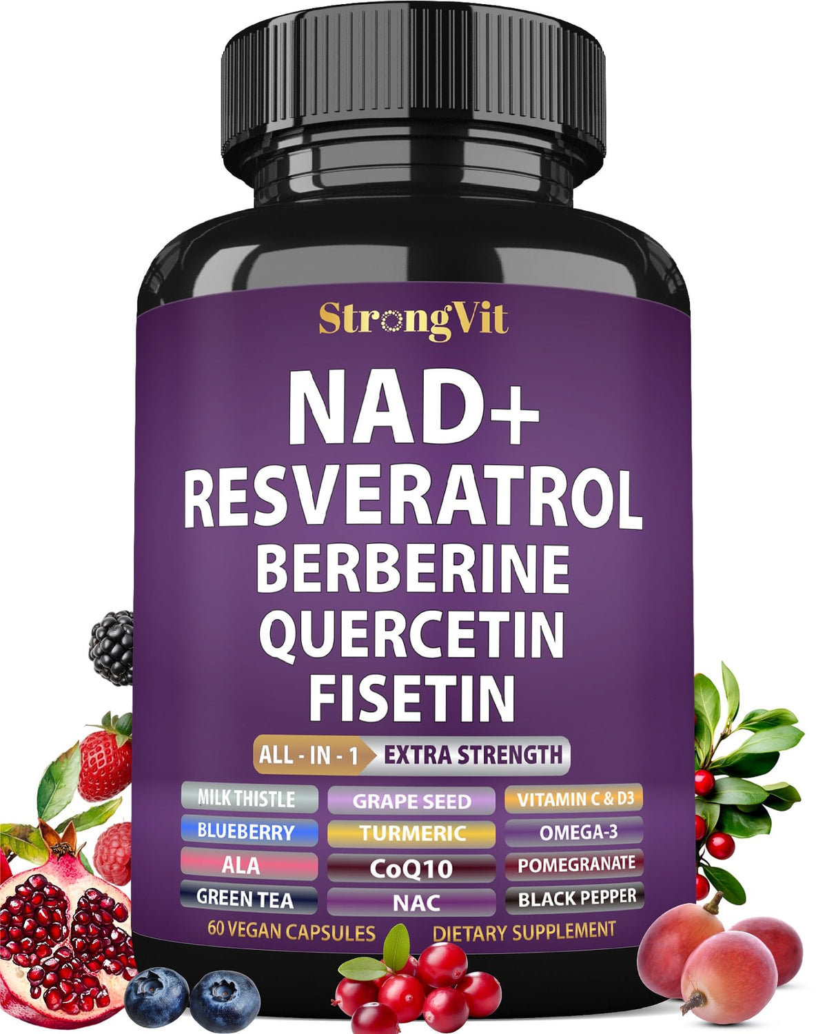 StrongVit complément alimentaire Resvératrol 60 capsules vue de l'avant