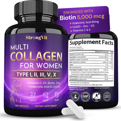 StrongVit Multi Collagen pour Femmes - 120 capsules en bouteille