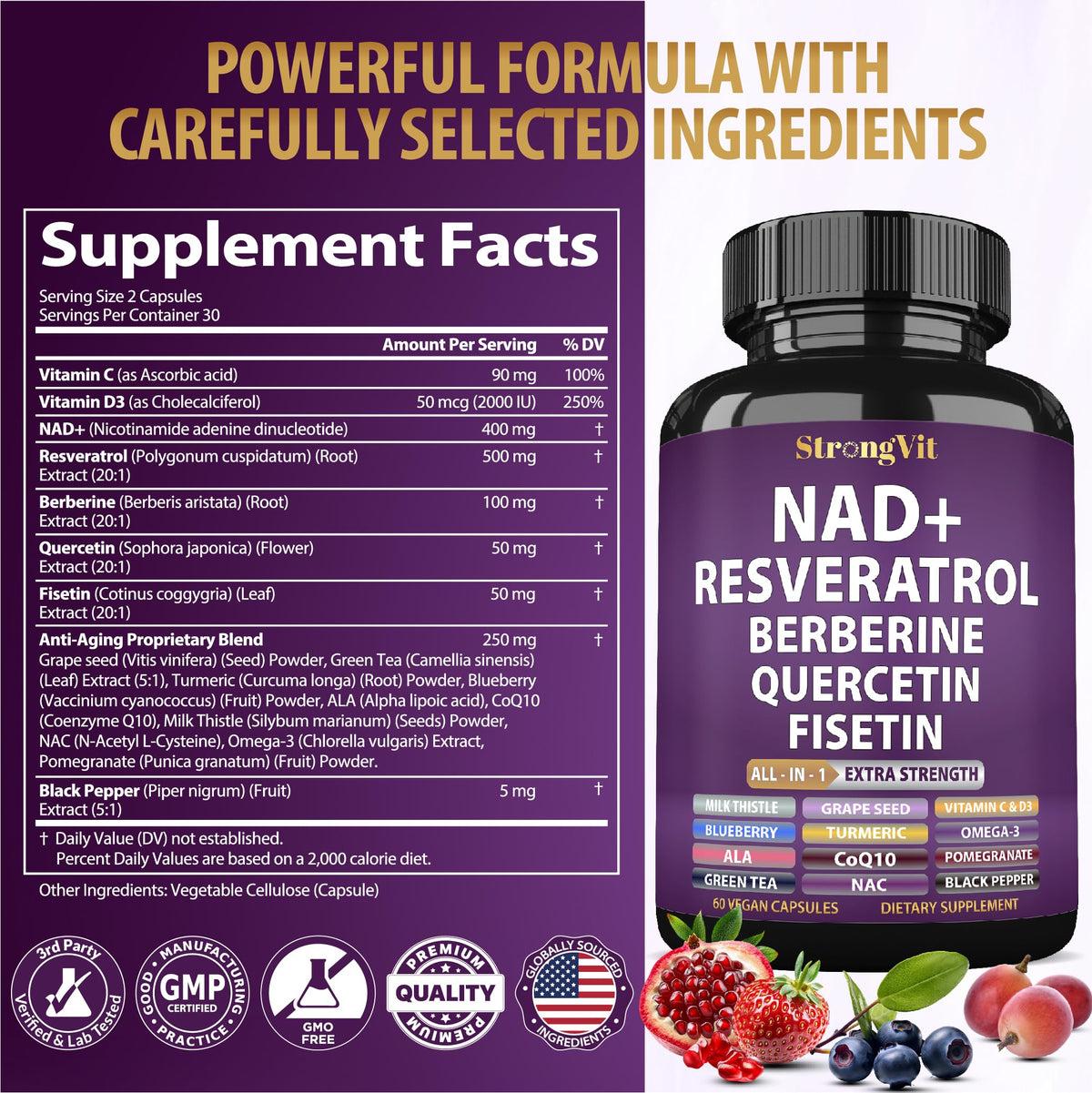 StrongVit Resvératrol capsules sur fond naturel