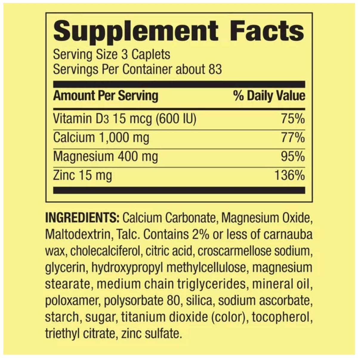 STS Home Complément Alimentaire Calcium Magnésium Zinc 1000 mg - étiquette détaillée